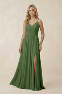 V - Neck Spaghetti Strap A - Line Chiffon Bridesmaid Dress in Moss - SHE IS ME Bridesmaid Dresses