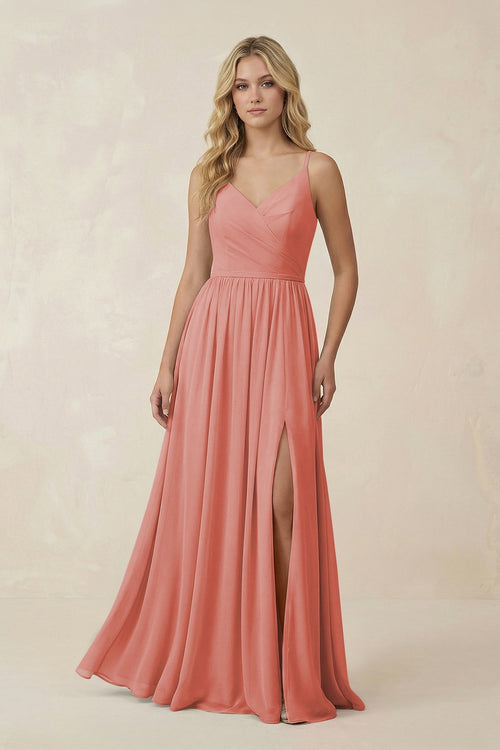 V - Neck Spaghetti Strap A - Line Chiffon Bridesmaid Dress in Mulberry - SHE IS ME Bridesmaid Dresses