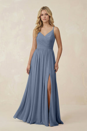 V - Neck Spaghetti Strap A - Line Chiffon Bridesmaid Dress in Neptune - SHE IS ME Bridesmaid Dresses