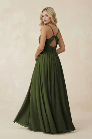 V - Neck Spaghetti Strap A - Line Chiffon Bridesmaid Dress in Olive - SHE IS ME Bridesmaid Dresses