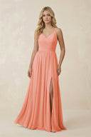 V - Neck Spaghetti Strap A - Line Chiffon Bridesmaid Dress in Rosette - SHE IS ME Bridesmaid Dresses