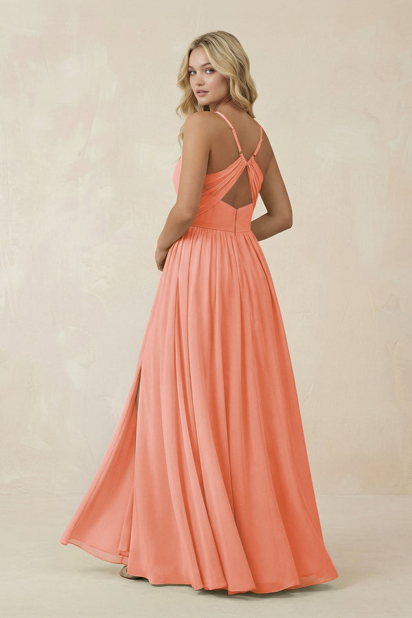 V - Neck Spaghetti Strap A - Line Chiffon Bridesmaid Dress in Rosette - SHE IS ME Bridesmaid Dresses
