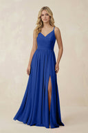 V - Neck Spaghetti Strap A - Line Chiffon Bridesmaid Dress in Royal Blue - SHE IS ME Bridesmaid Dresses