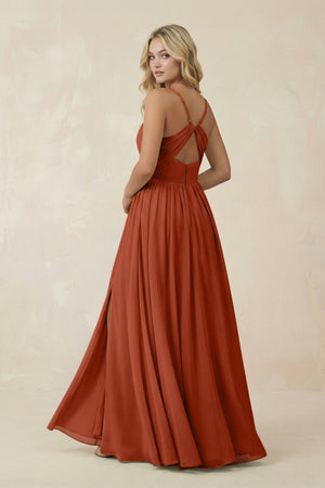 V - Neck Spaghetti Strap A - Line Chiffon Bridesmaid Dress in Spice - SHE IS ME Bridesmaid Dresses
