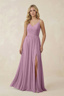 V - Neck Spaghetti Strap A - Line Chiffon Bridesmaid Dress in Wisteria - SHE IS ME Bridesmaid Dresses