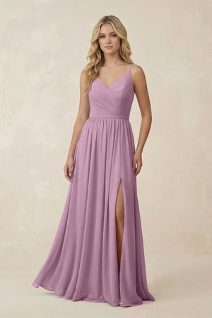 V - Neck Spaghetti Strap A - Line Chiffon Bridesmaid Dress in Wisteria - SHE IS ME Bridesmaid Dresses