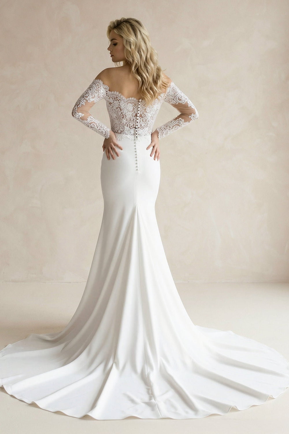 White Off - the - Shoulder Satin Mermaid Wedding Dress - SHE IS ME Wedding Dresses
